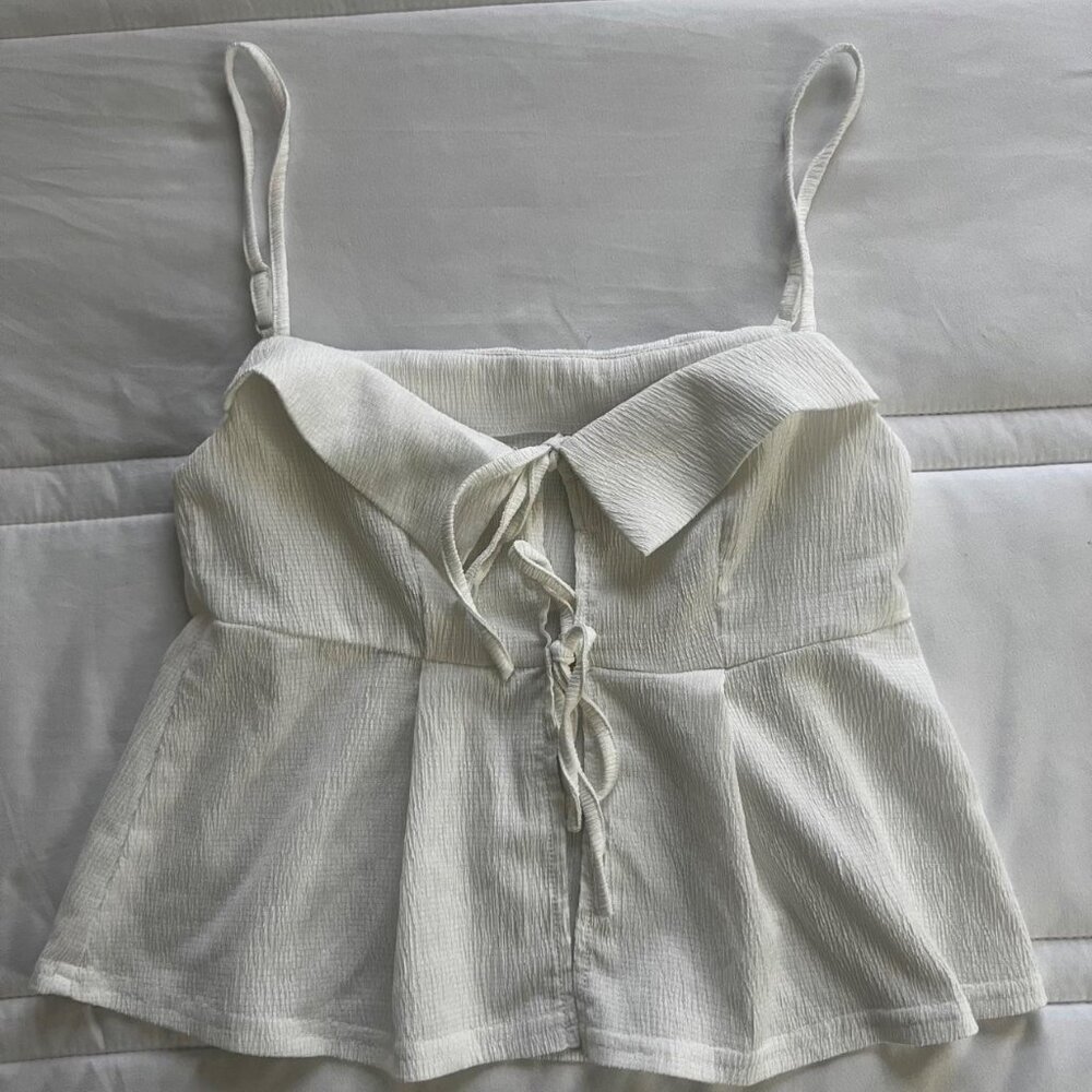 White Cropped Tie-Up Babydoll Top